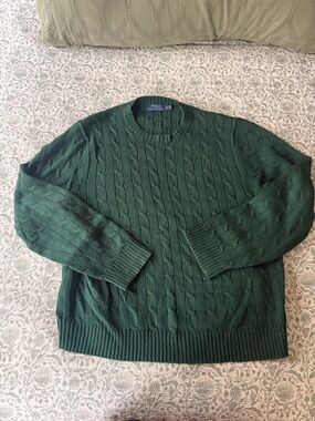 Polo by Ralph Lauren Green Cable Knit Crewneck Sweater